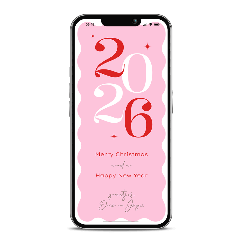 Leuke digitale kerstkaart met golvende vorm en jaartal