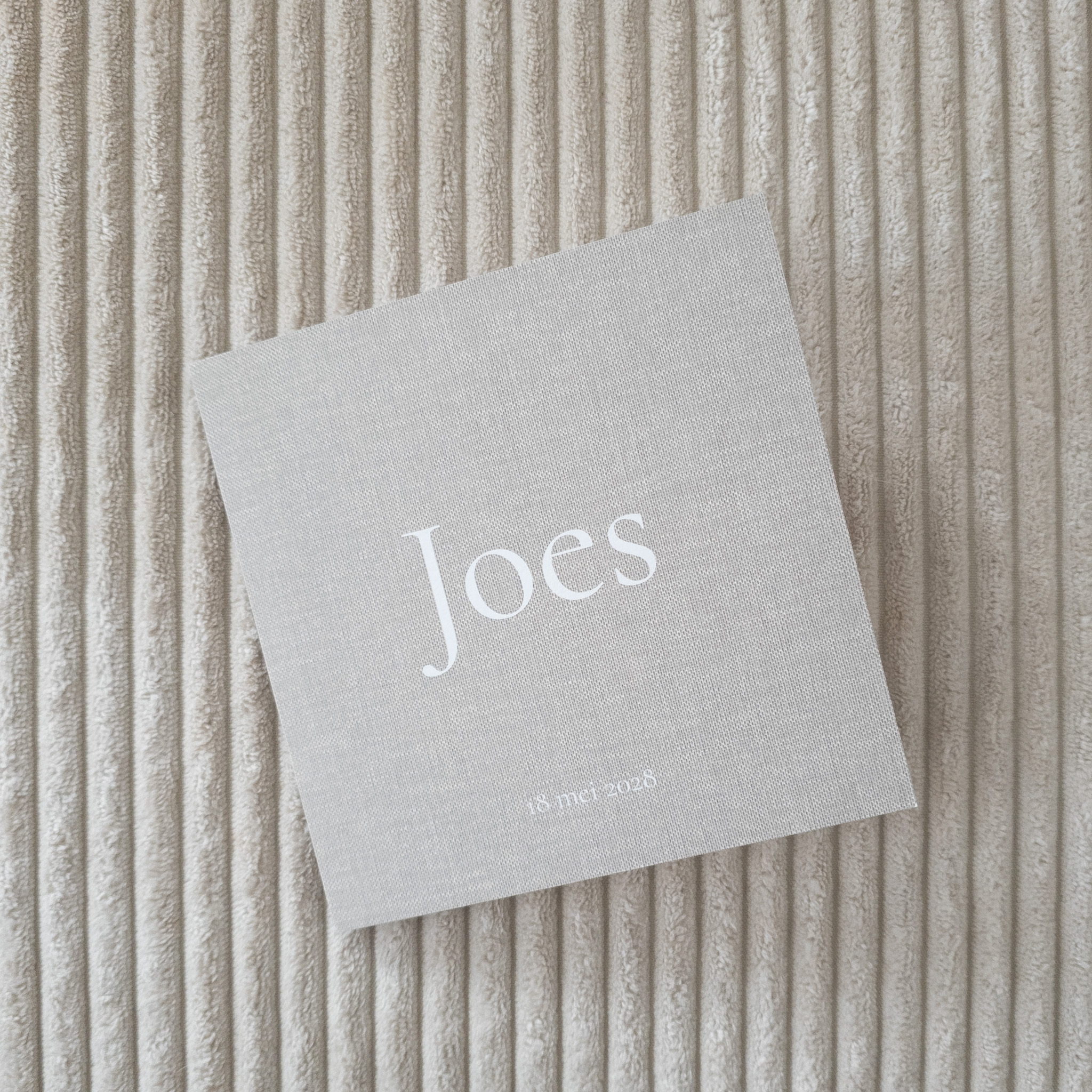 Geboortekaartje linnen look beige