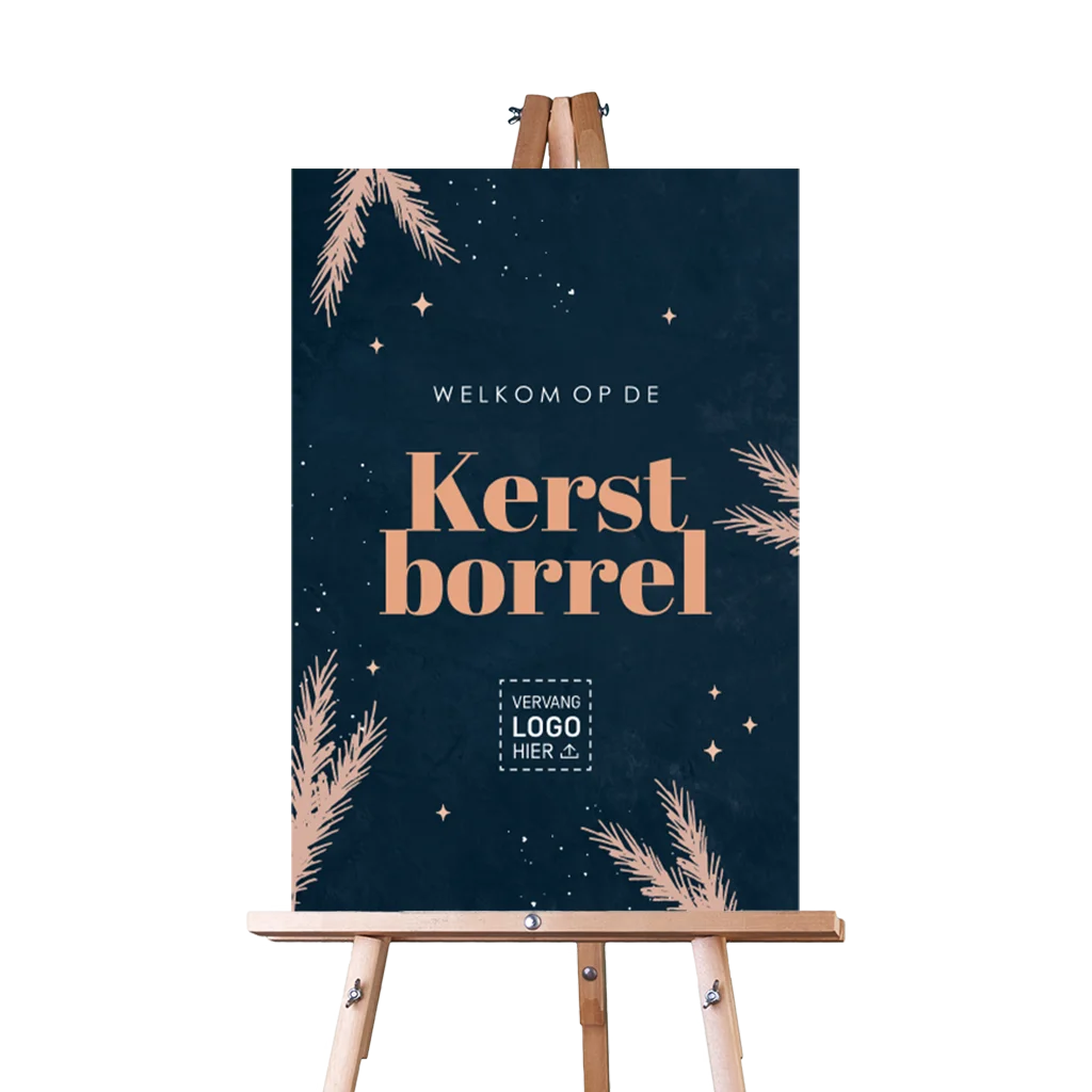 Stijlvol welkomstbord voor kerstborrel met logo