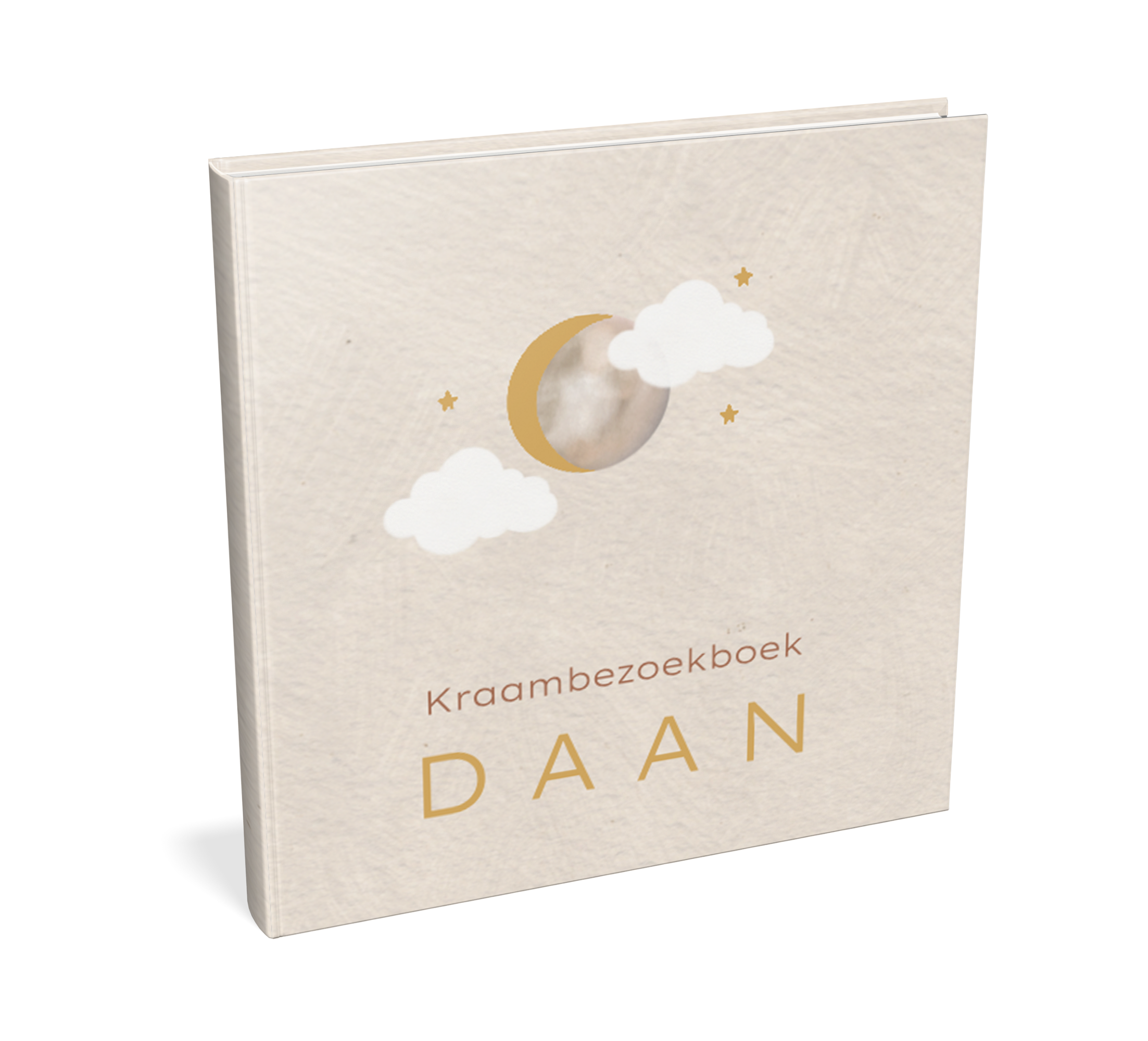 Kraambezoekboek beige met maan en wolkjes