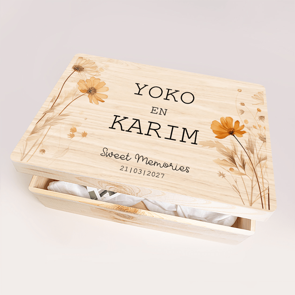 Bruiloft memorybox gele veldbloemen