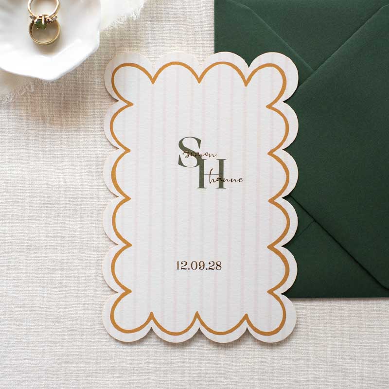 Trouwkaart schulprand beige okergeel 