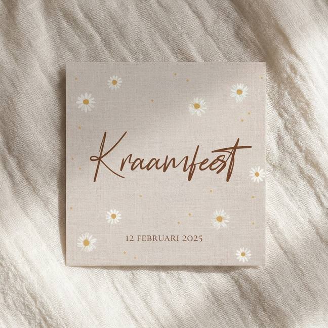 Kraamfeest kaartje zand madeliefjes