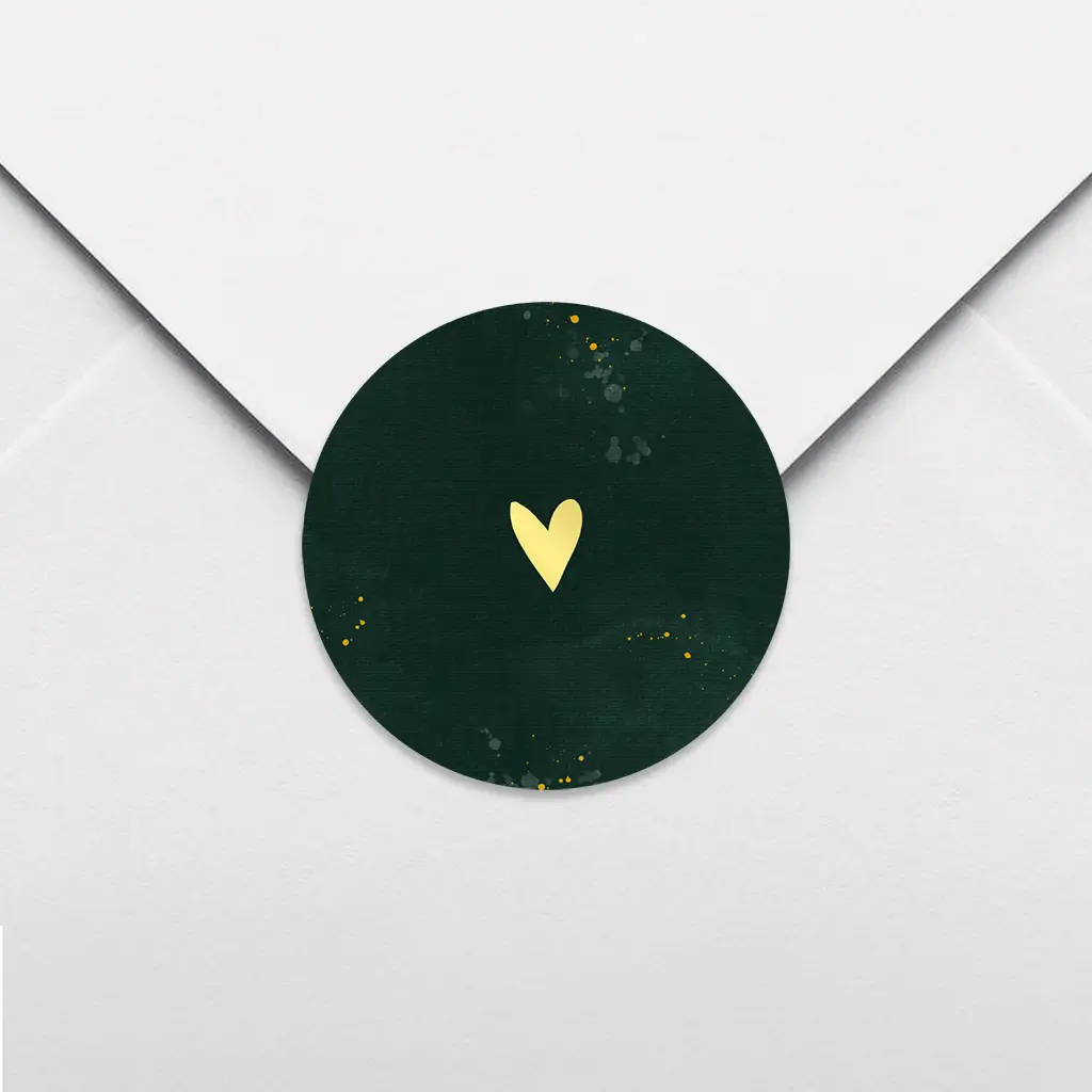 Donkergroene sluitsticker met goudfolie hartje - per vel