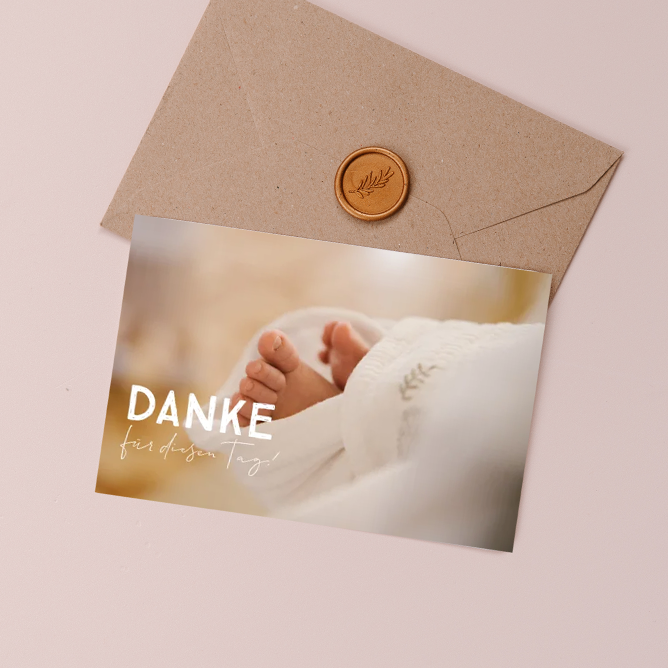 Elegante Dankeskarte Taufe mit großem Foto