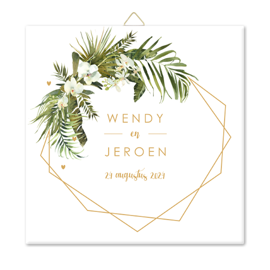 Tegel met orchidee en geometrische lijnen