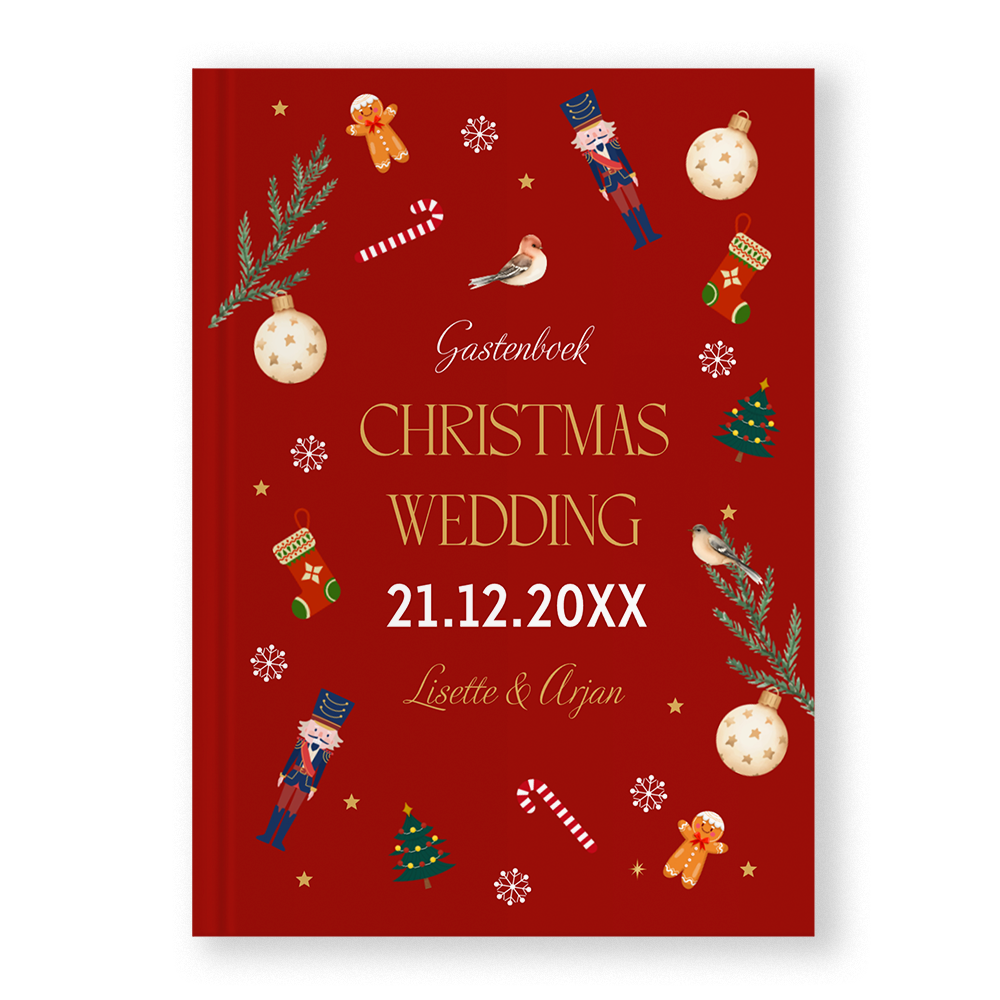 Gastenboek huwelijk rood Christmas Wedding kerstfiguurtjes