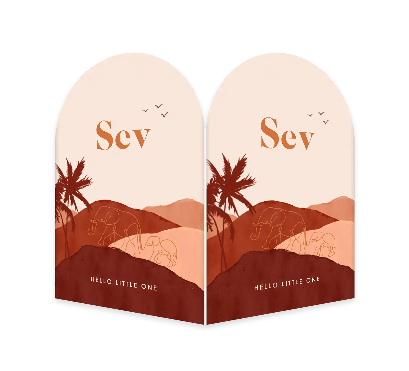 Raambord arch vorm met aardetinten en lijntekening olifanten