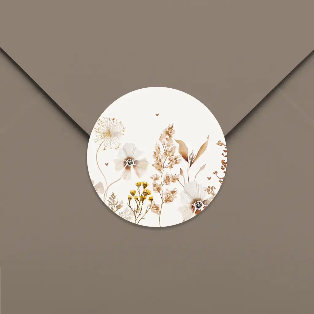 Sluitsticker romantische bloemen in aardetinten - per 25 stuks