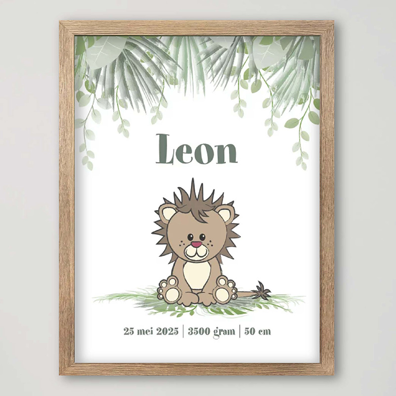 Babykamer poster botanische stijl en schattig leeuwtje