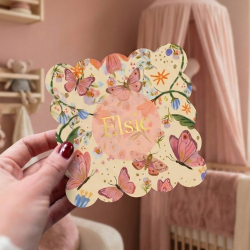 Geboortekaartje meisje bloemen vlinder patroon