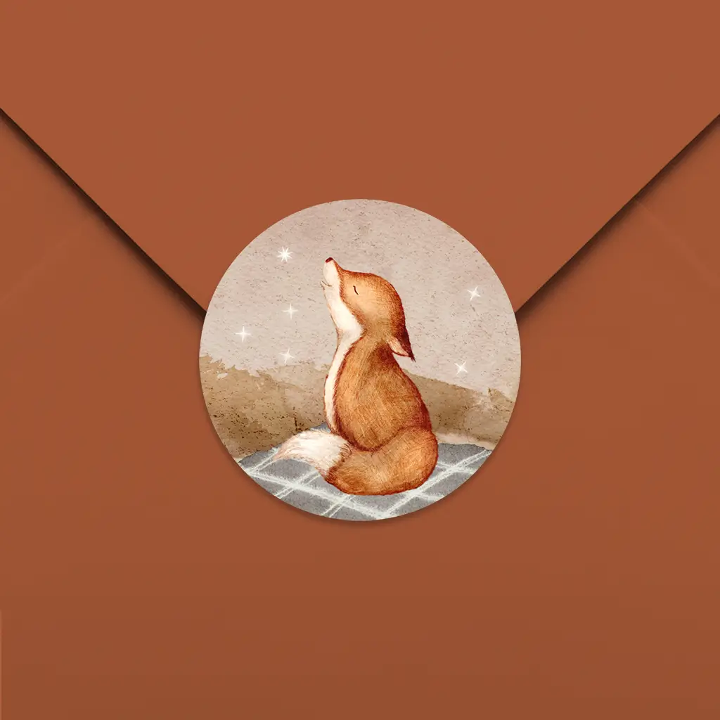 Sluitsticker met lief vosje en sterretjes - per 25 stuks