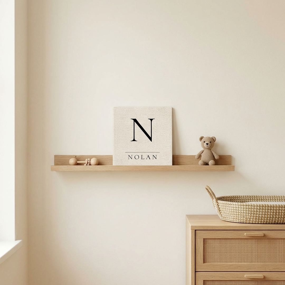 Tegeltje geboorte linnen look zwarte letters