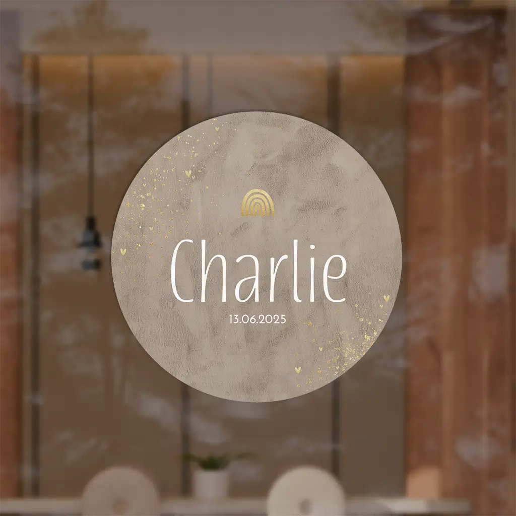 Raamsticker rond met velvet-look en regenboogje