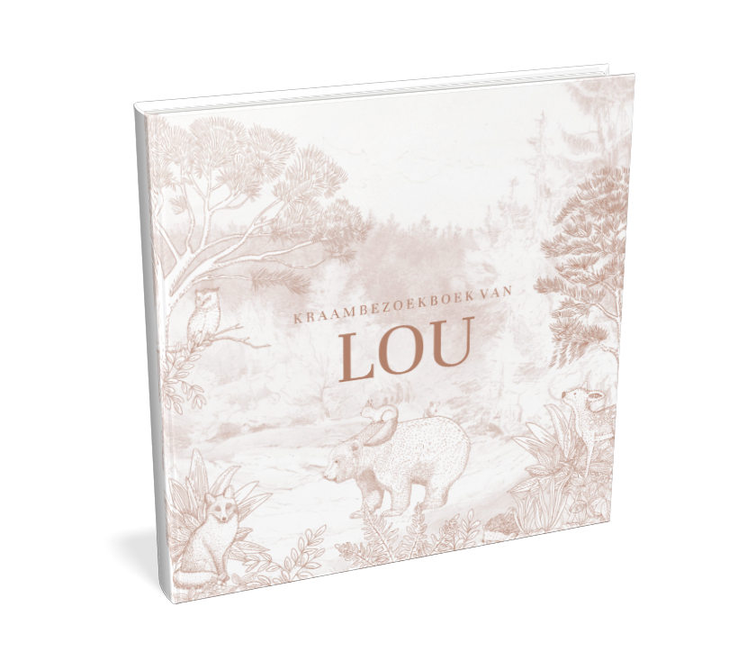 Kraambezoekboek met tekening van bosdieren