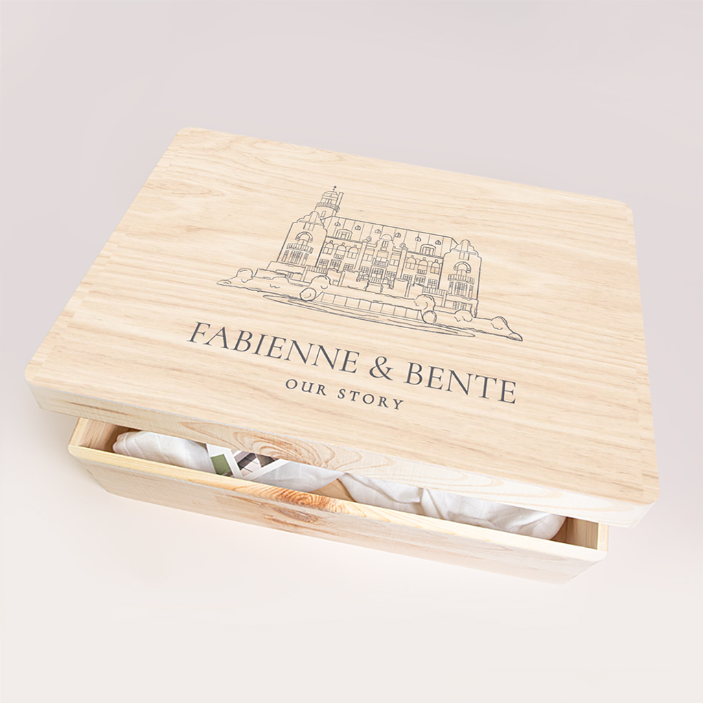 Bruiloft memorybox met trouwlocatie de Hooge Vuursche