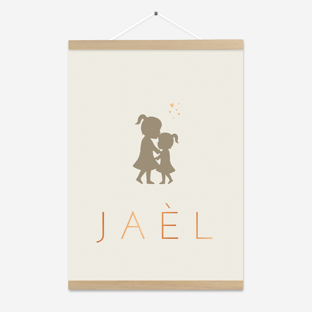 Poster meisje zusje beige silhouet