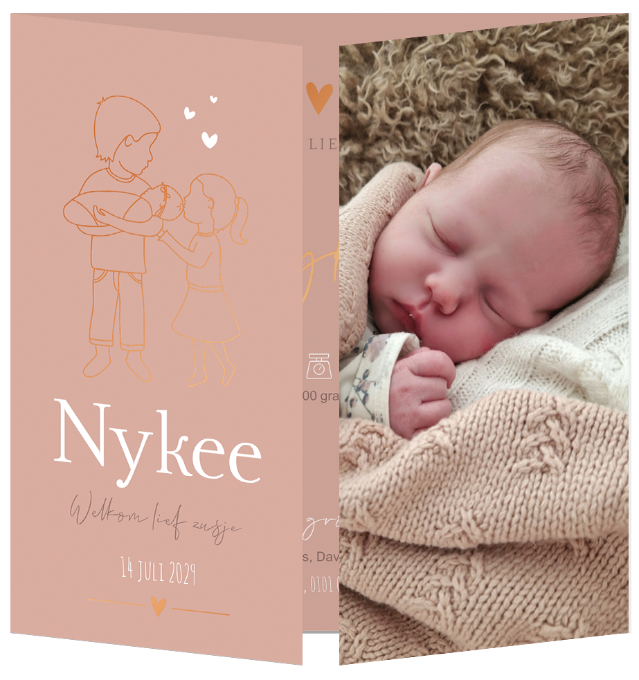 Geboortekaartje Babyfoto Luikkaartje Kindje lijntekening