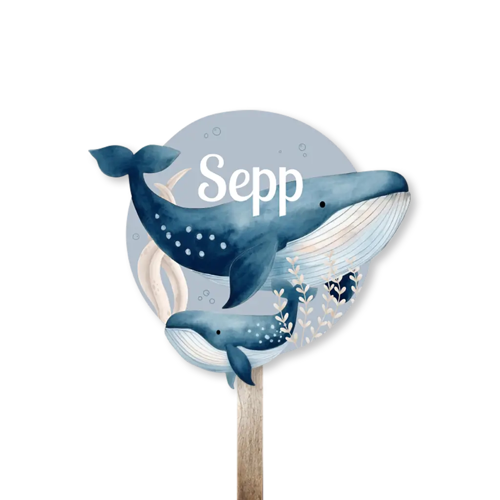 Tuinbord rond blauw met walvissen