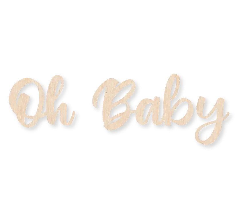 Houten letters met tekst 'Oh Baby'