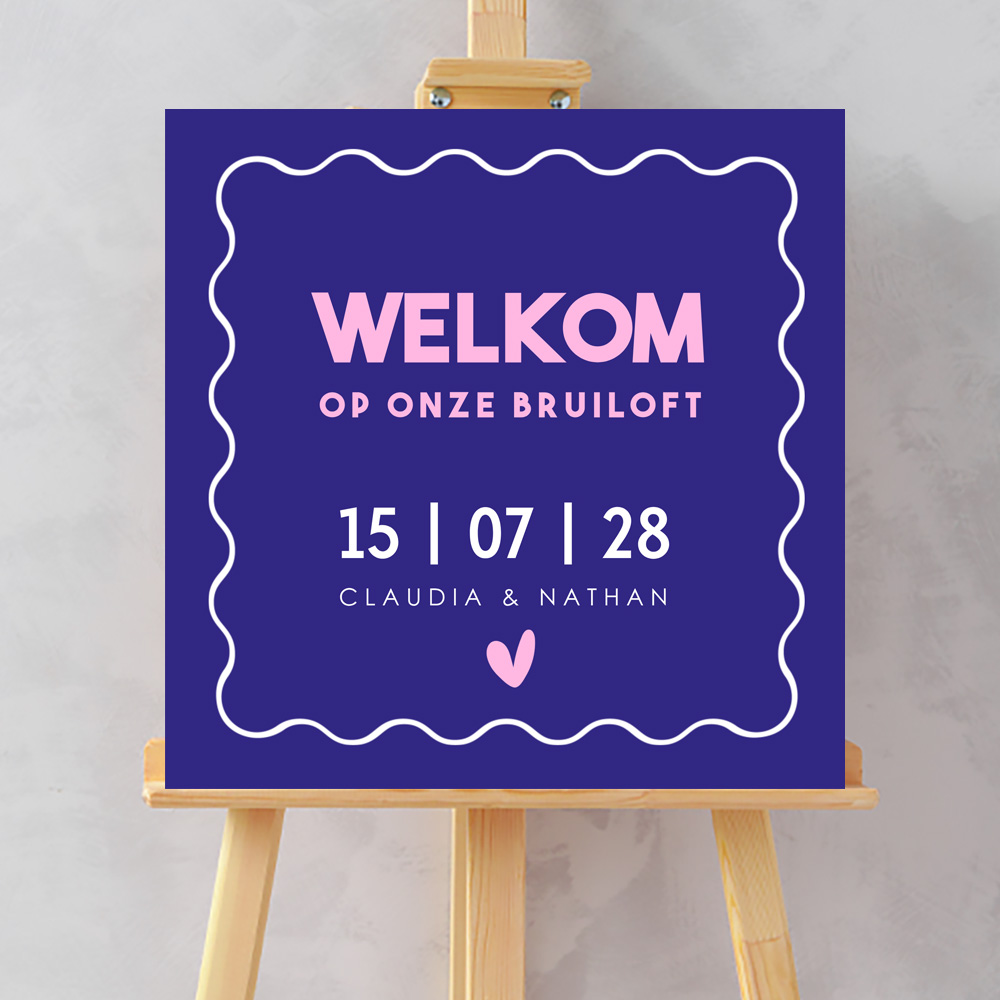 Bruiloftsbord blauw roze vierkant modern 70x70 cm