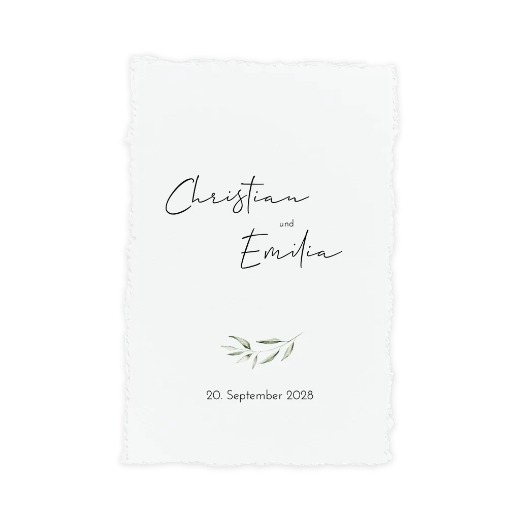 Büttenpapier-Look (DIY*) Hochzeitseinladung mit Olivenzweige