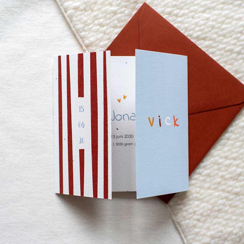 Geboortekaartje jongen kleurrijk gestreept