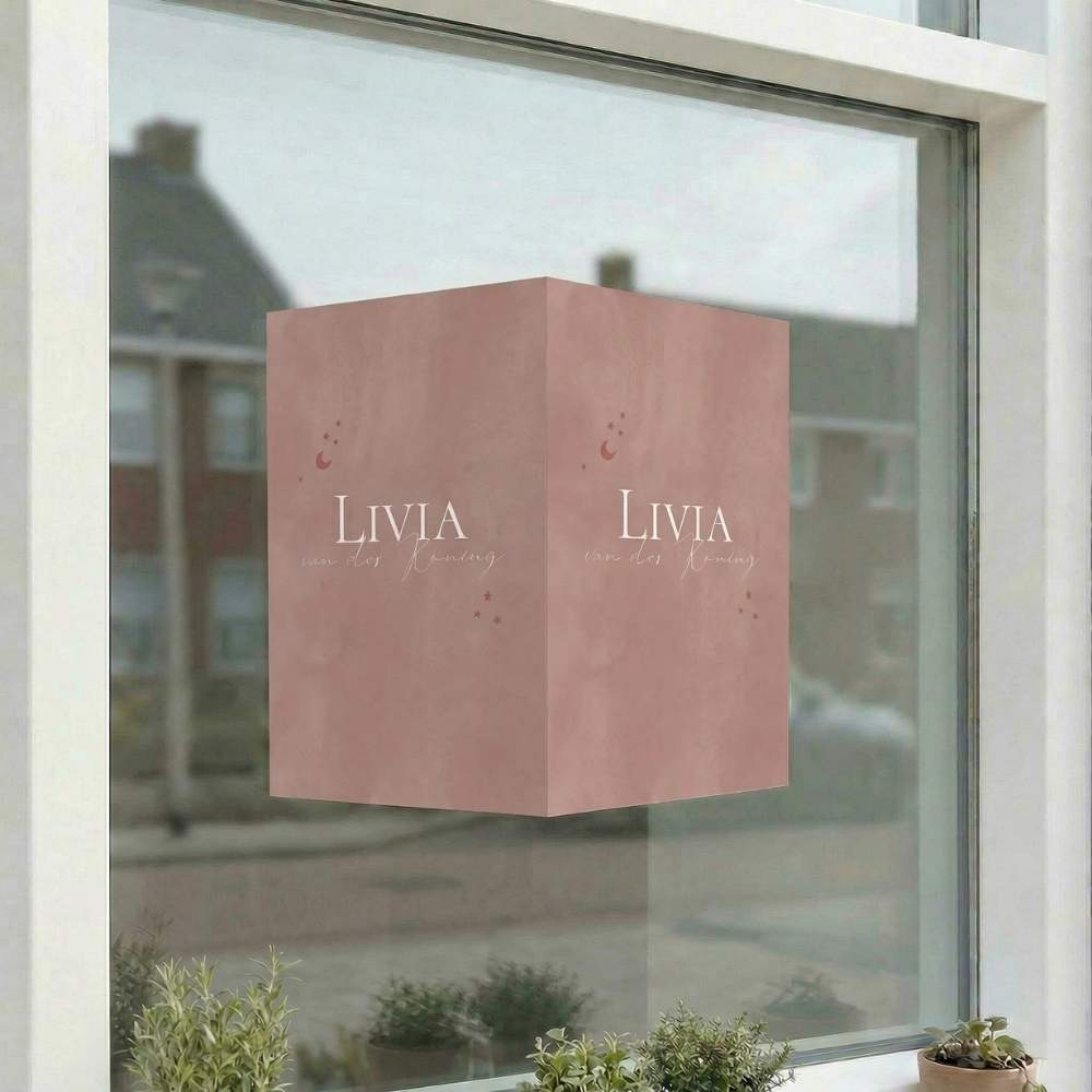 Geboortebord watercolor roze maan sterren