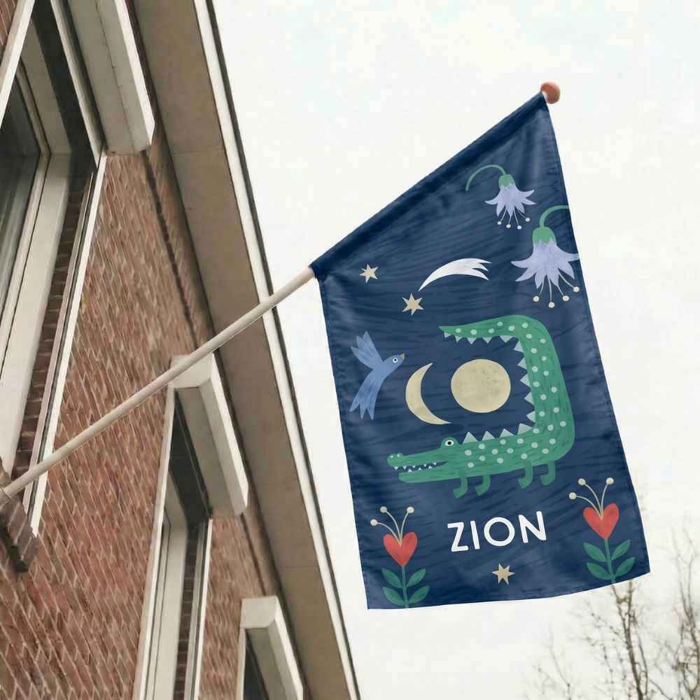 Geboortevlag jongen krokodil bloemen