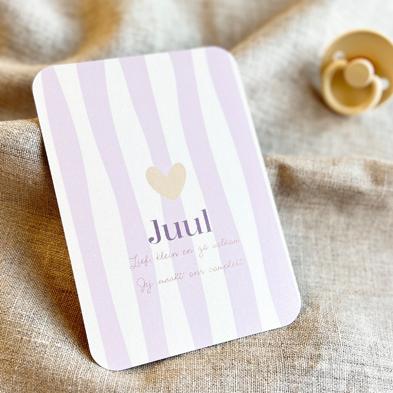 Geboortekaartje Hartje Strepen Lila