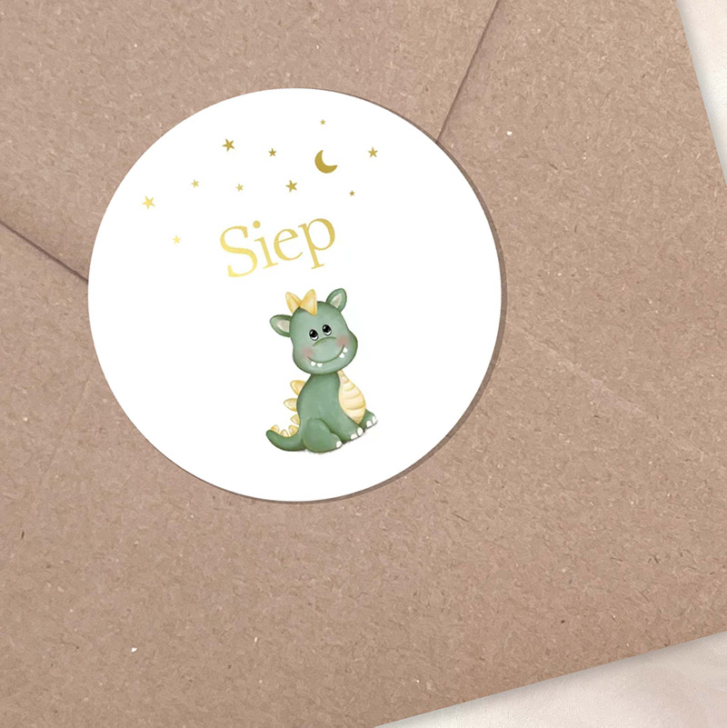 Sticker met draakje en naam – sluitzegel geboortekaartje