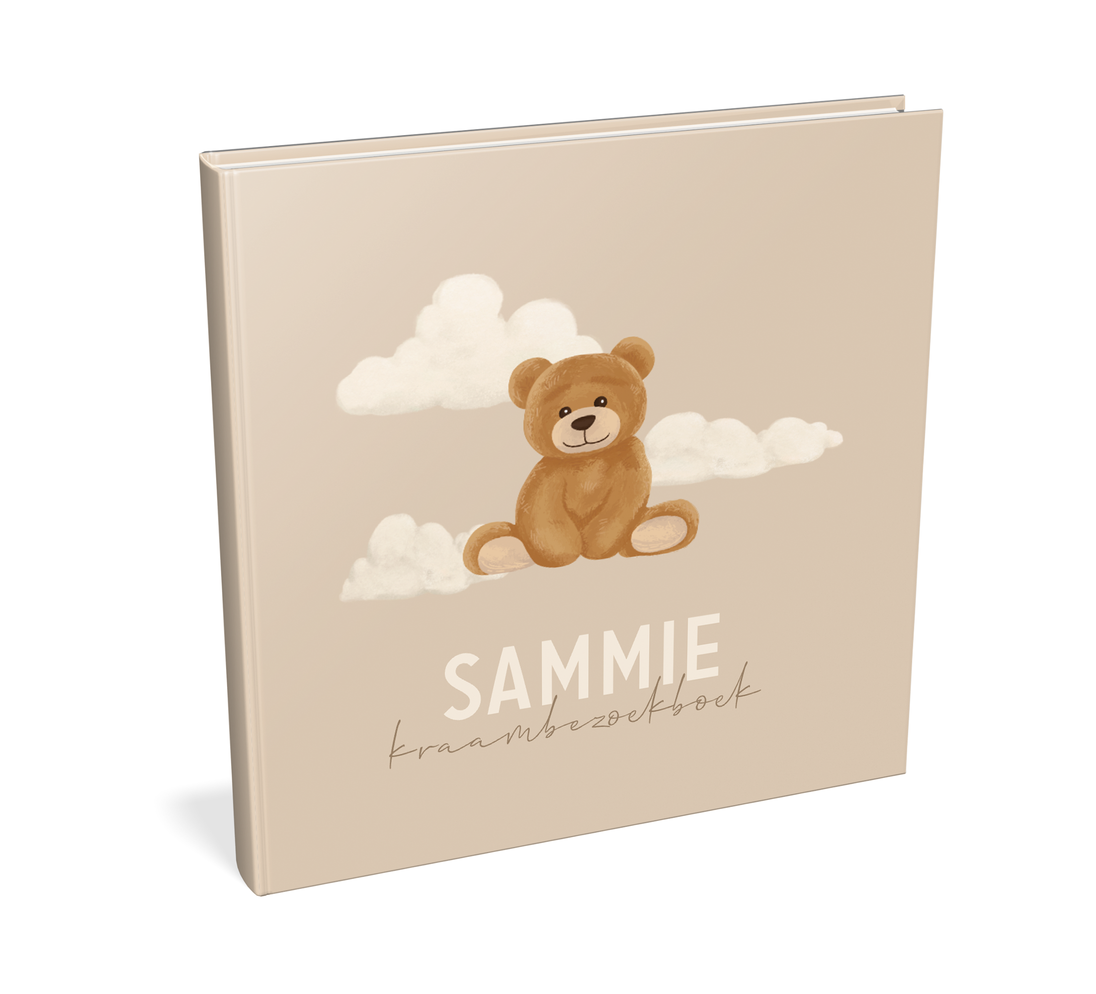 Kraambezoekboek beige met beertje en wolken