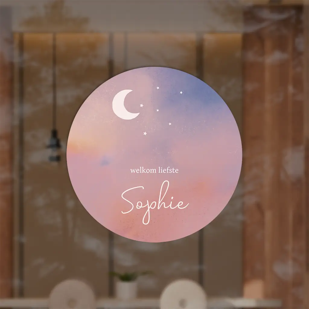 Raamsticker rond pastelkleuren met maan