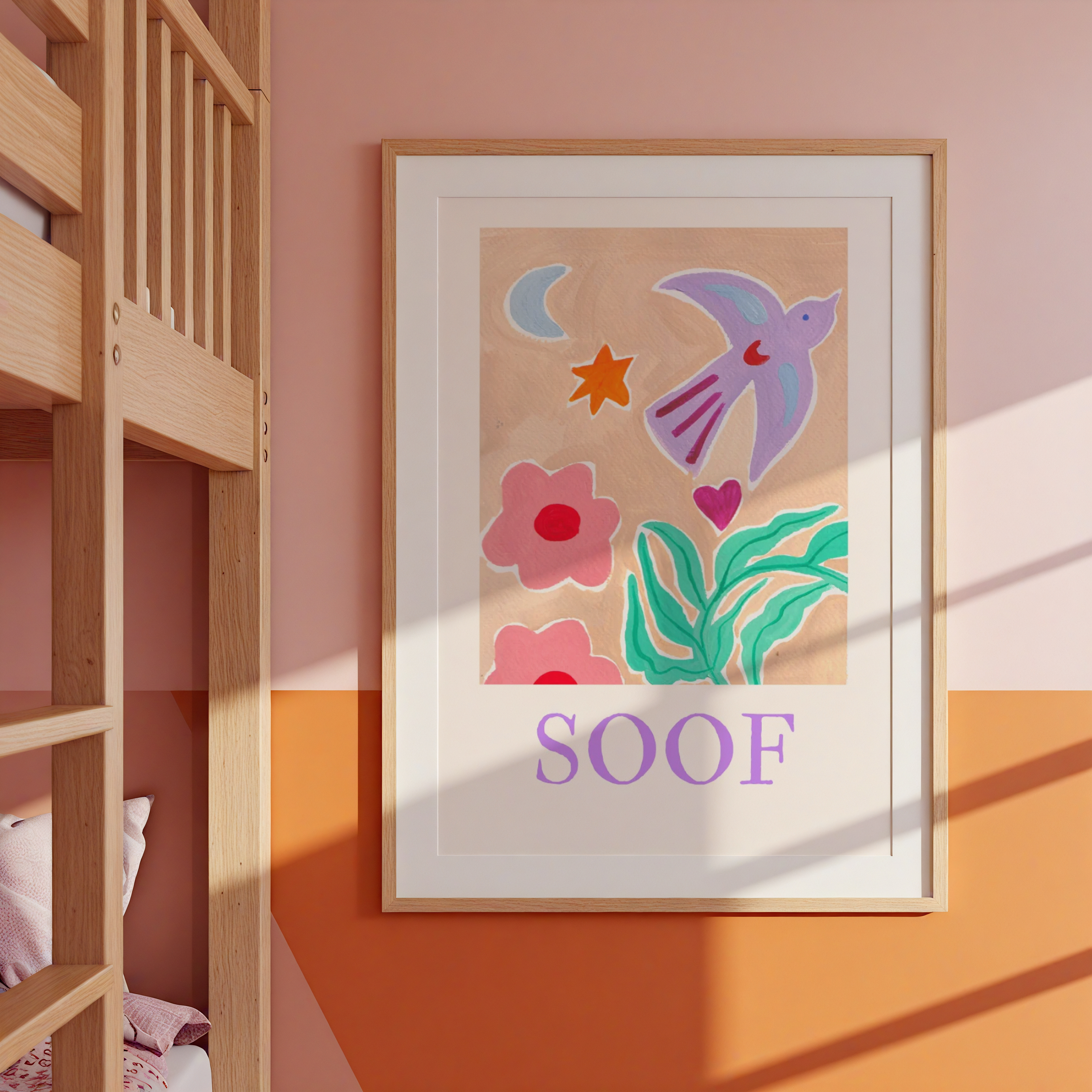 Poster Zwaluw Bloemen Gouache Soof