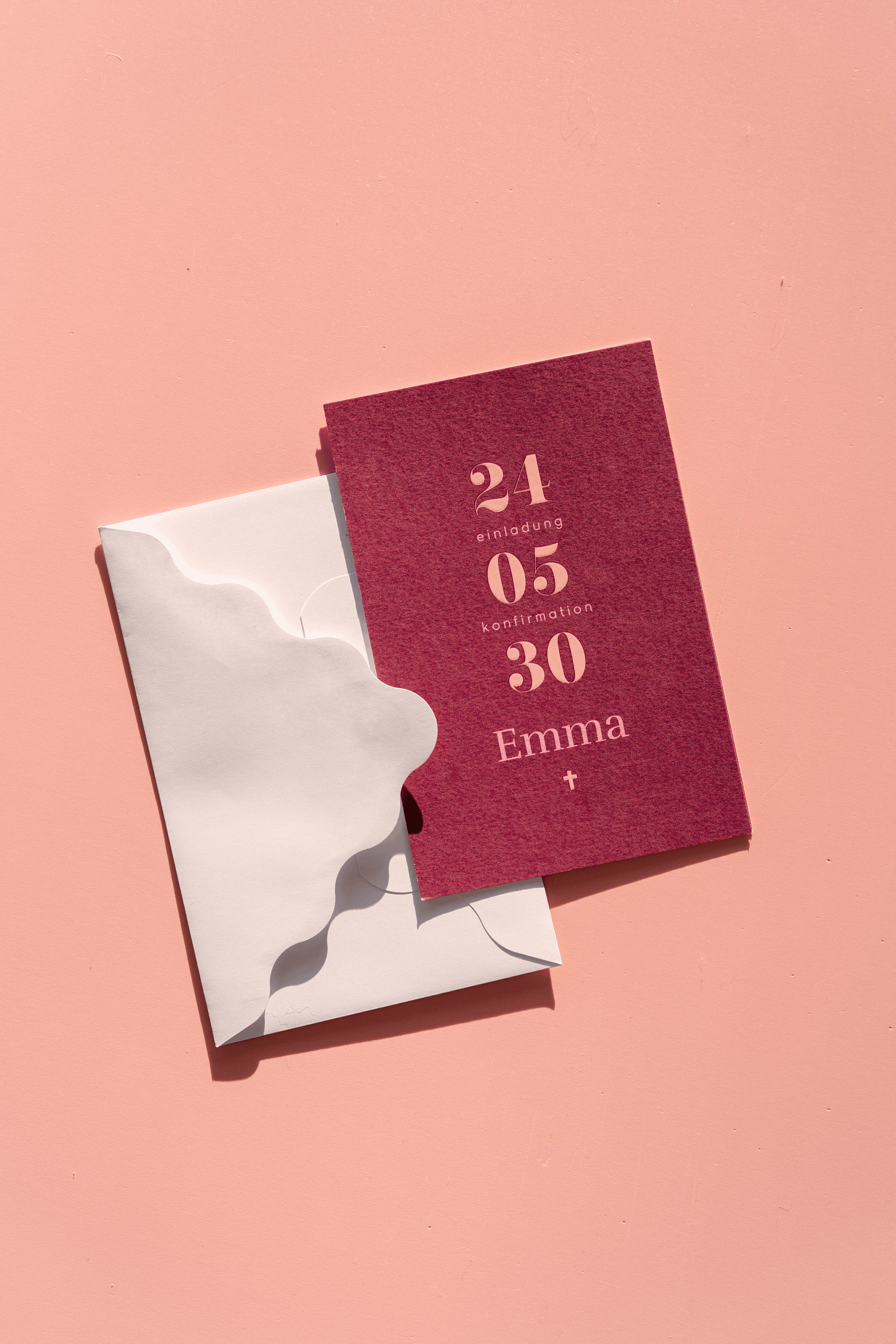 Colorblocking Einladung zur Konfirmation in Rosa mit Datum