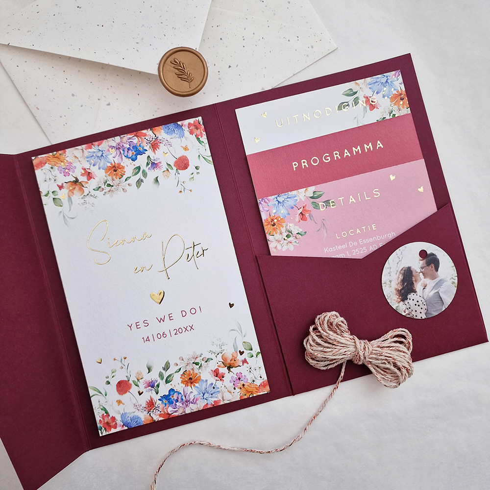 Pocketfold trouwkaart zomerse bloemen Blossoming Flowers