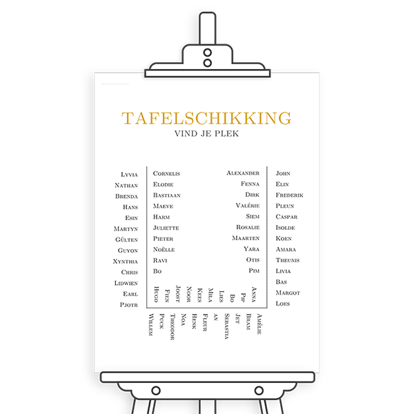 Bord voor tafelschikking bruiloft