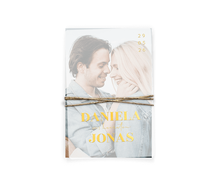 Doppelseitige Hochzeitseinladung mit Foto und optionalem Deckblatt