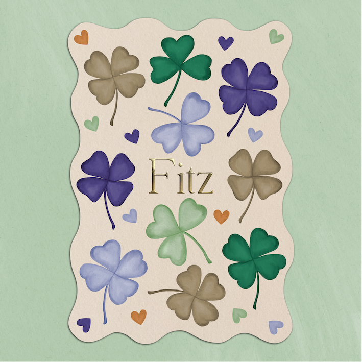 Geboortekaartje in Golvende Vorm met Klavertjes Hartjes Blauw Groen