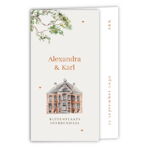 trouwkaart ongelijke voorkant sparrendaal trouwlocatie boom