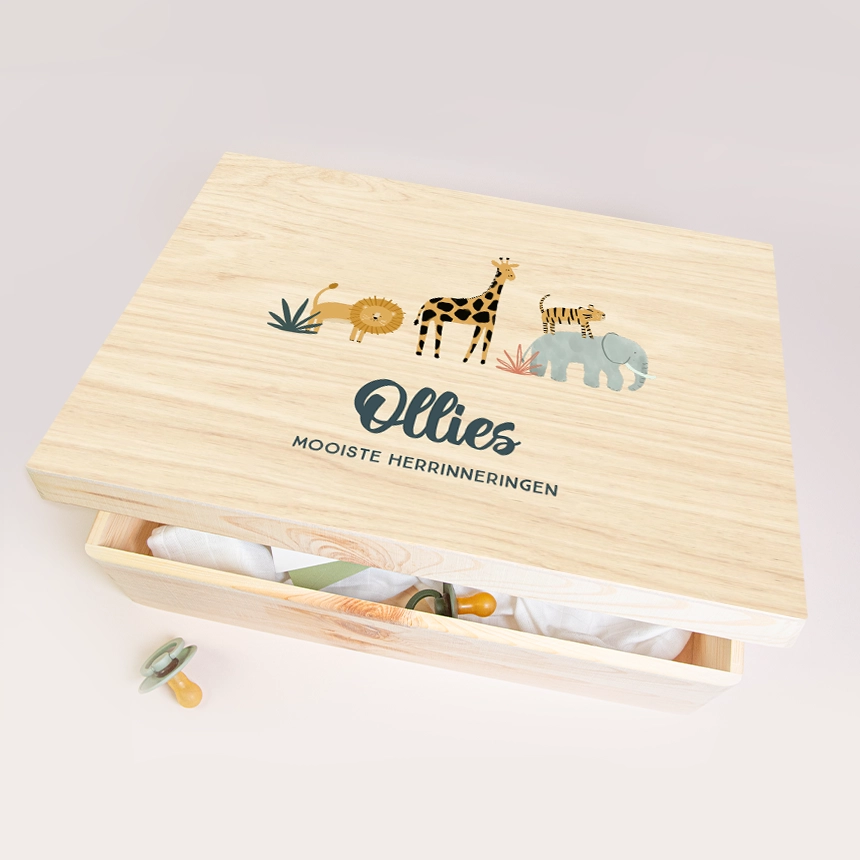 Memory box baby met jungledieren in een rij