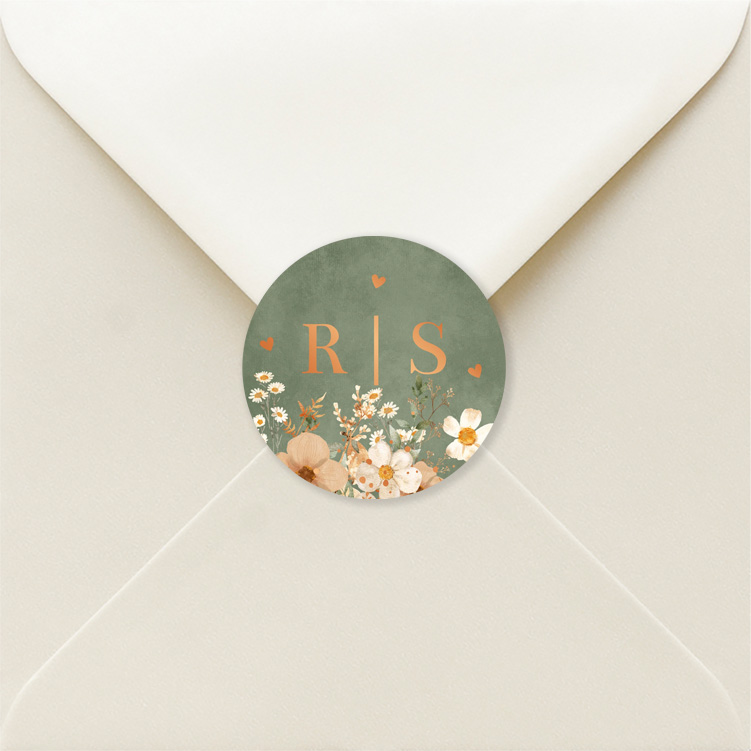 Sluitzegels huwelijk groen bloemen beige koperfolie