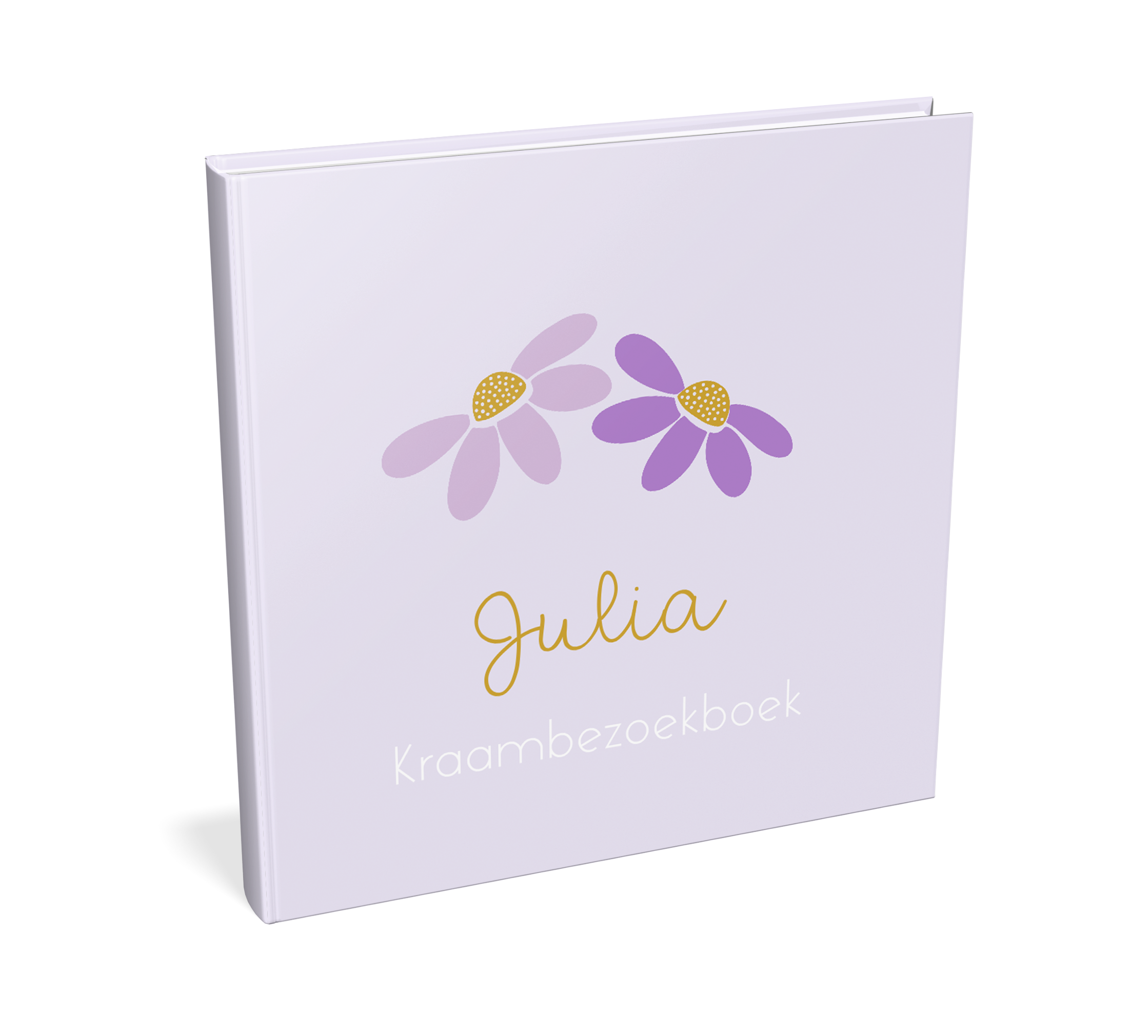 Lila kraambezoekboek met paarse bloemen