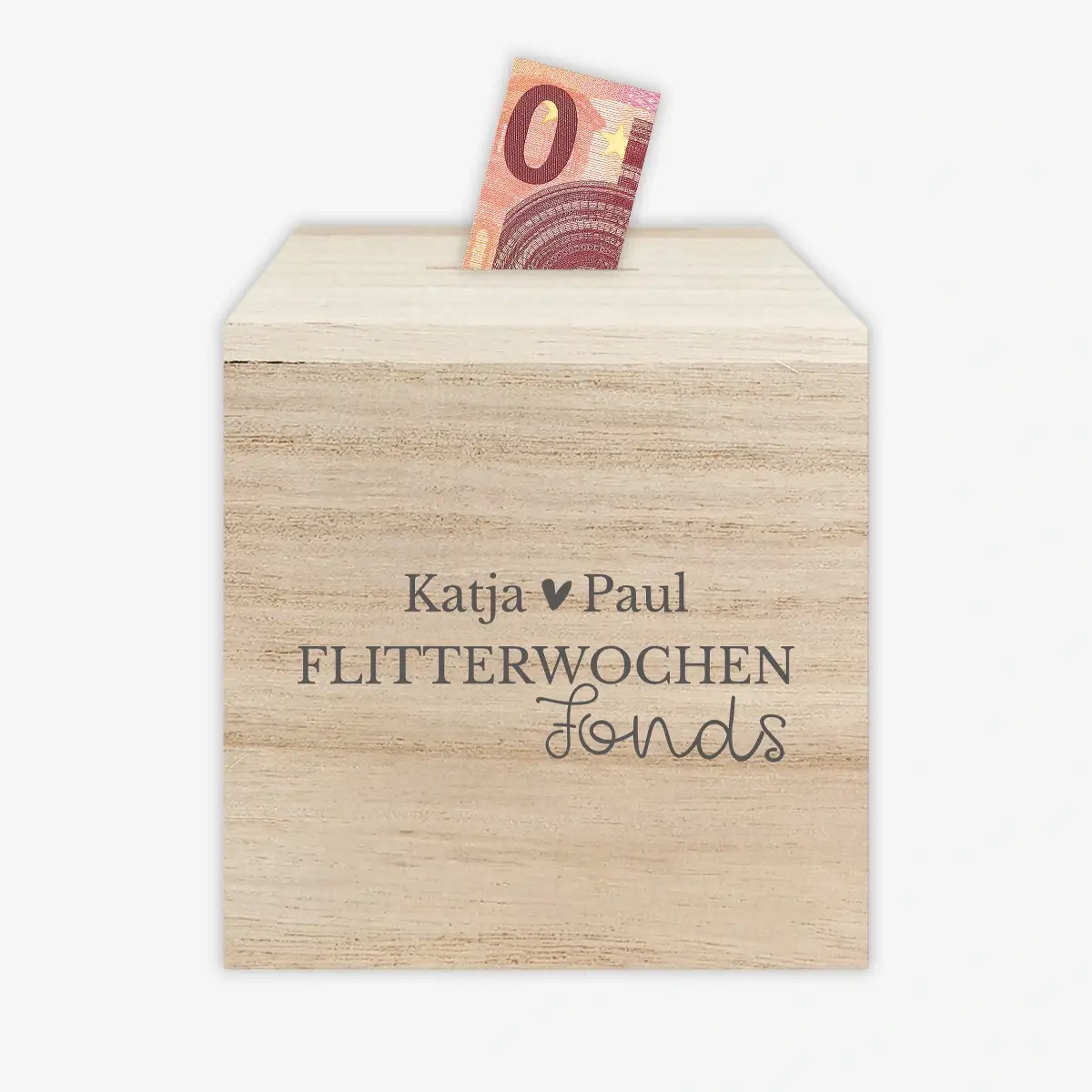 Spardose aus Holz für Flittergeld bei Hochzeiten
