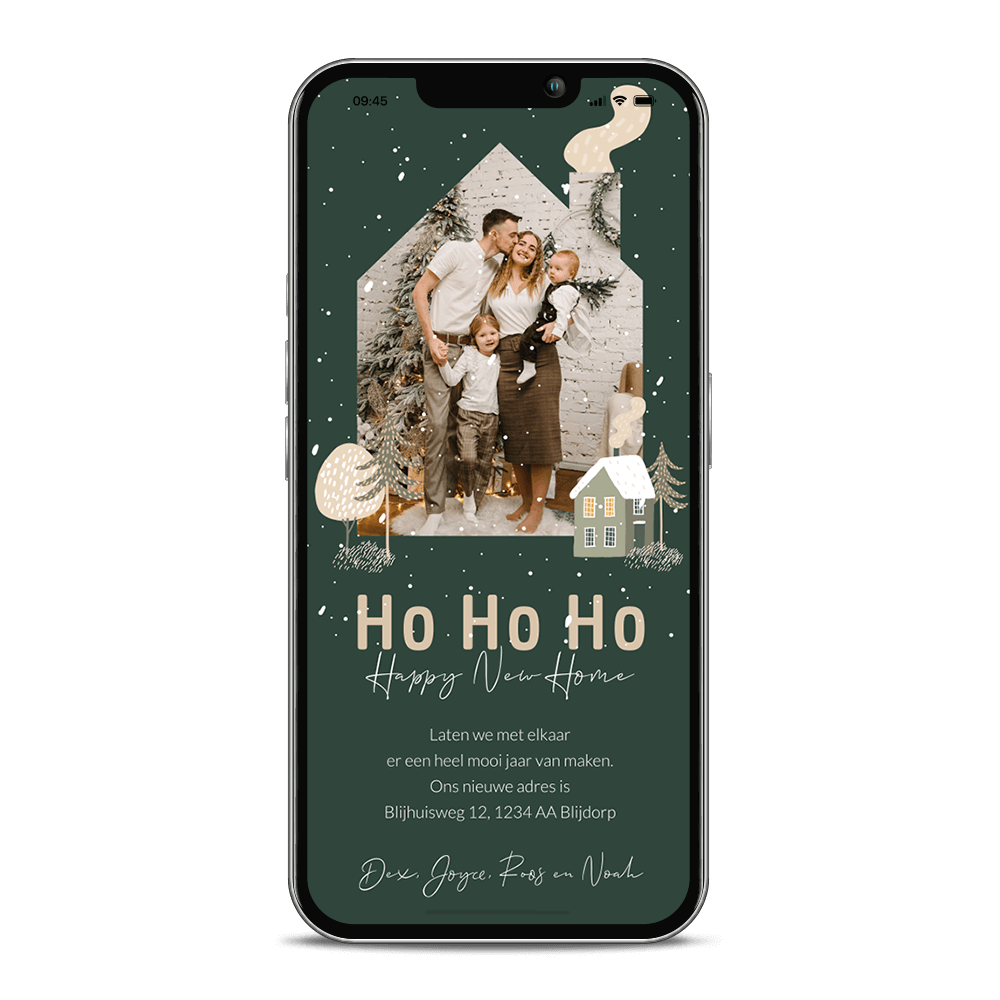Verhuisbericht digitale kerstkaart met foto in de vorm van een huisje