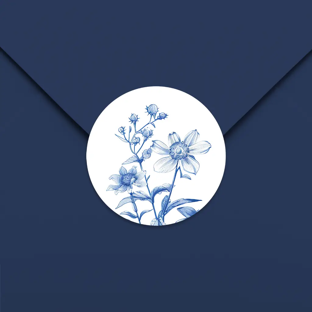 Mooie sluitsticker met Delfts blauwe bloemen