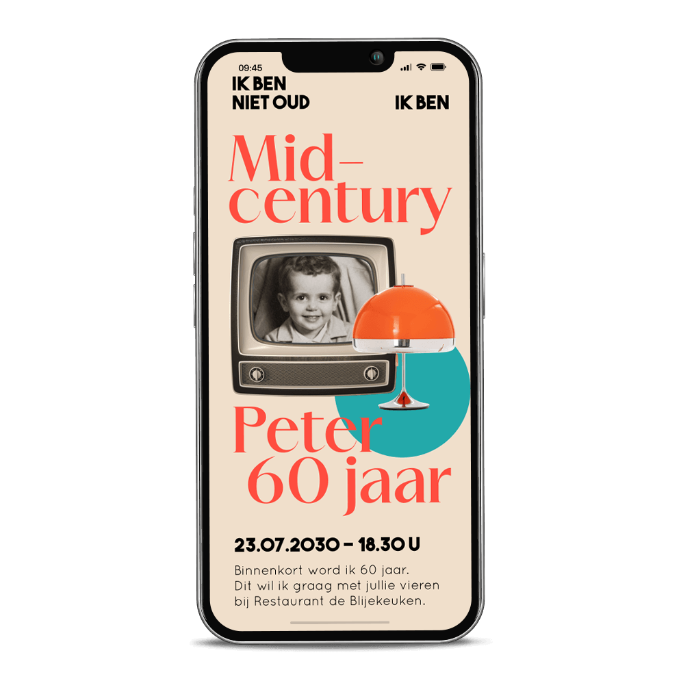 Digitale retro uitnodiging verjaardag 60 jaar met televisie en foto