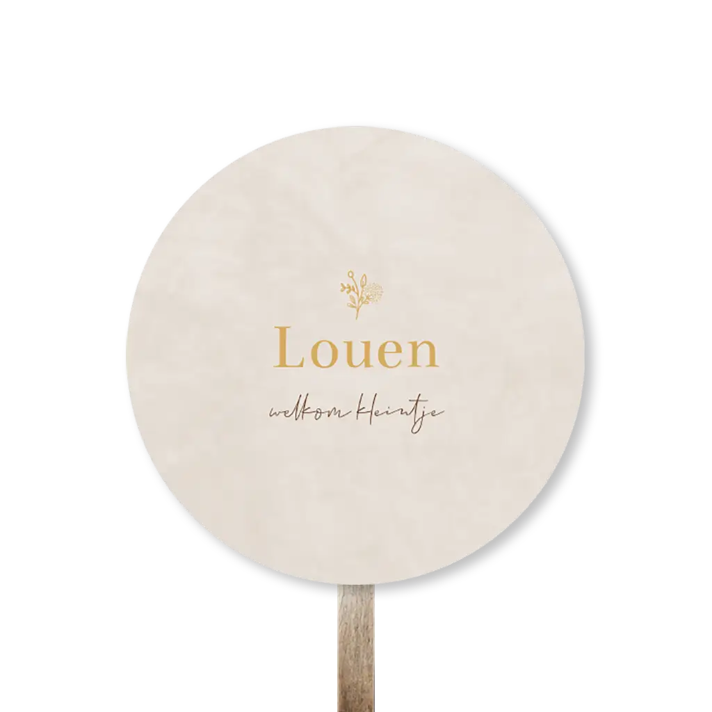 Rond tuinbord beige met takje en velvet-look