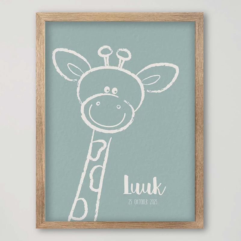 Babykamer poster met lief girafje en babynaam