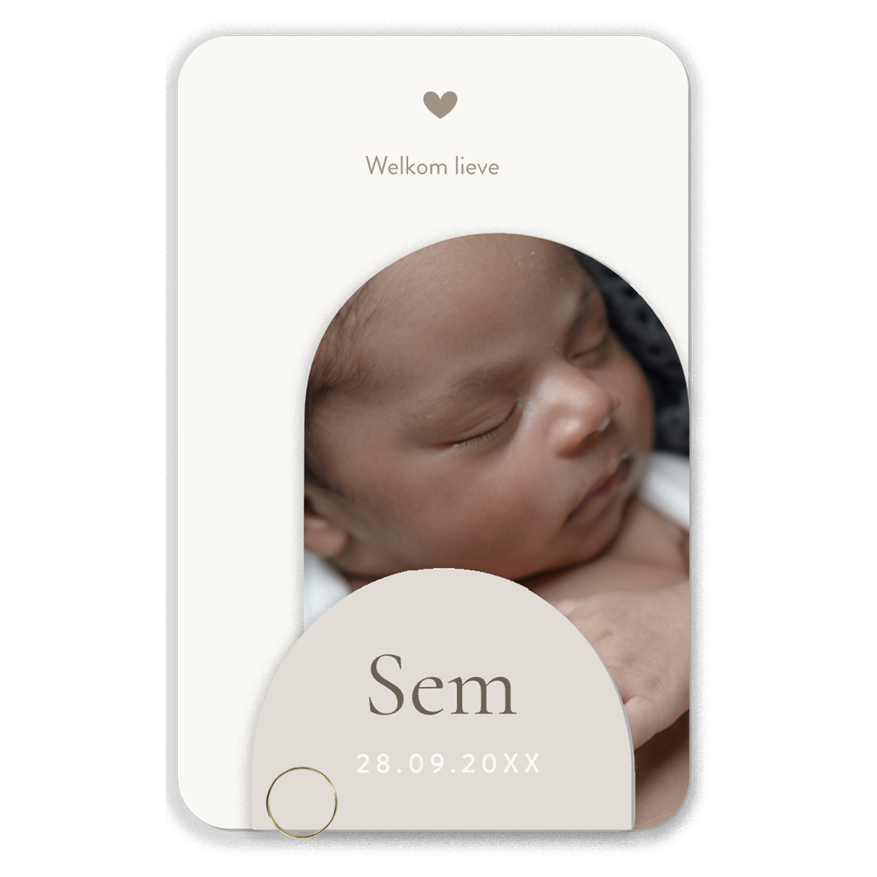 Trendy en luxe neutraal label geboortekaartje 3-delig unisex met foto